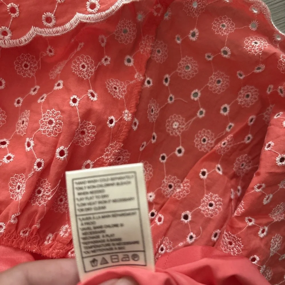 Betsey Johnson Coral Eyelet Smocked Sweetheart Cap Sleeve Mini Dress Womens XL